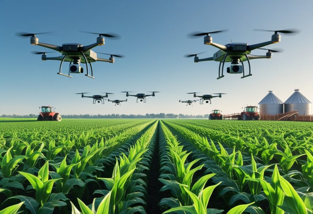 DRONES SOBREVOANDO UM PLANTAÇÃO AGRICOLA